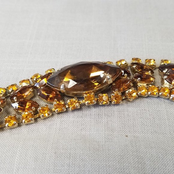 Vintage Amber Color Rhinestone Bracelet - Picture 3 of 12